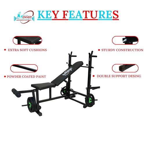 Image of 8-in-1 Multipurpose Adjustable Weight Bench, Incline /Decline /Flat Bench with Leg Extension, Butterfly, Dips Station, Multi Bench, Home Workout Fitness Bench (Full Black)