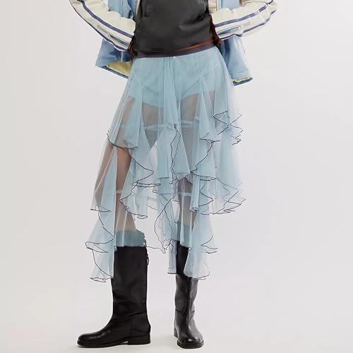 ICNGLKSND Women Mesh Tulle Long Skirt A Line Midi Slip Skirt Asymmetrical Layered Hem Sheer Beach Cover Up Skirt2