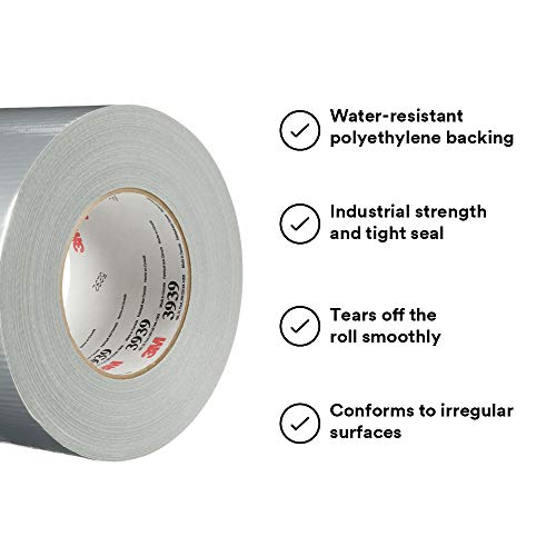 3M Talc 3939 Heavy Duty Duct Tape, Silver, 2.83 In X 60 Yd X 9.0 Mil – Professional Grade Water-Resistant Duct Tape For Sealing, Holding, Bundling And Reinforcing, 12 Pack #TOP3