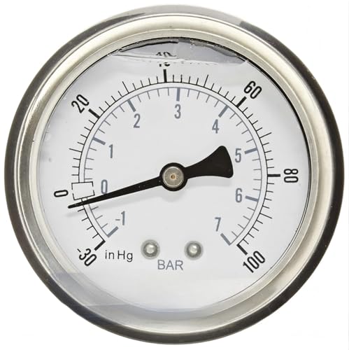 1/4" NPT Back Mount Liquid Filled Pressure Gauge with 2.5" Dial - -30-100 PSI - for Commercial or Industrial Hydraulic & Pneumatic Systems - Compressor Pressure Gauge Replacement