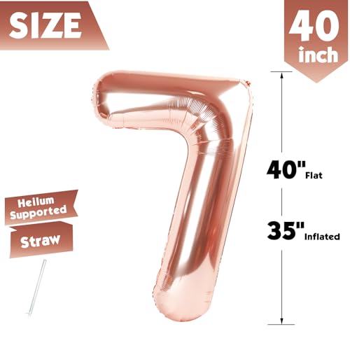 Image of 40 In Rose Gold Number 7 Balloon, 7th Birthday Party Decorations for Women | 40 Inch Rose Gold inflatable foil number balloons, large birthday decorations for 7th birthday