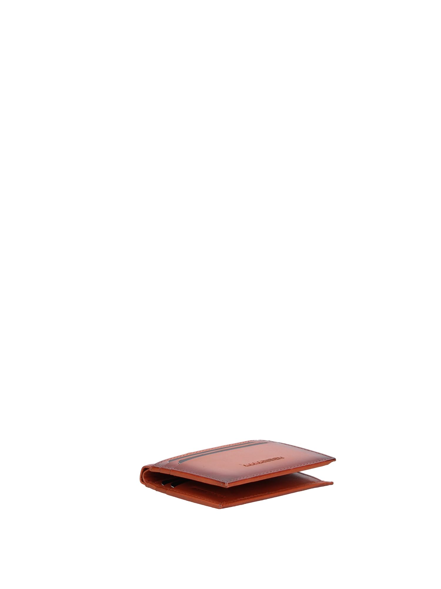 MOMO Design Cartera Hombre Piel Auténtica Marrón Oscuro Slim Compacta Unica 10.5x8x1.5 cm Cognac