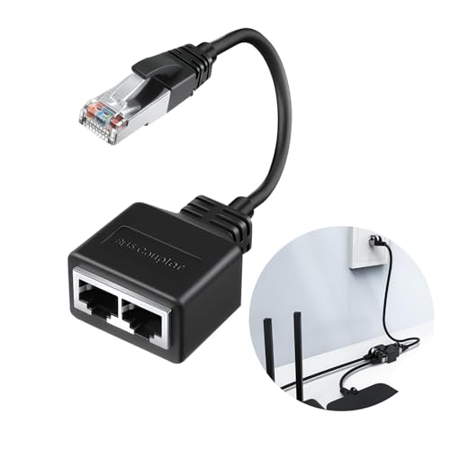 RJ45 Ethernet Splitter 1 Male to 2 Female High-Speed LAN Network Adapter for Super Cat5 Cat6 Cat7 Cables Compatible with ADSL Hub Switch Two Computers Access Ethernet for Home and Office Use (Black)
