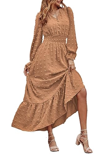 MASCOMODA Women Maxi Dress 2025 Fall Long Sleeve V Neck