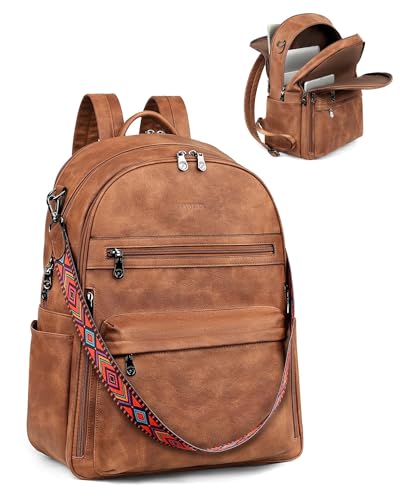 Image of FADEON 15.6 Inch Laptop Backpack Purse for Women, Large Capacity | Vegan Leather Backpack with Padded Straps, Laptop & iPad Slots Fits 13 inch, 14 inch & 15.6 inch, Roomy for Daily, Work & Travel