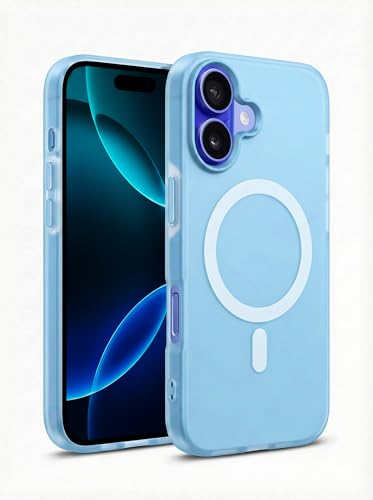 Image of Hupshy iPhone 16 Back Cover with Camera Protection Rings, Kickstand-Matte /Anti, Non-Slip, Camera Glass Protection,Transparent Shockproof Cover for iPhone 16 (Sky Blue)