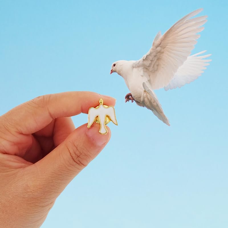 Image of 9 /20 /50 Pcs White Dove Lapel Pins White Holy Spirit Dove First Communion, Baptism, Confirmation, and Memorial Gifts