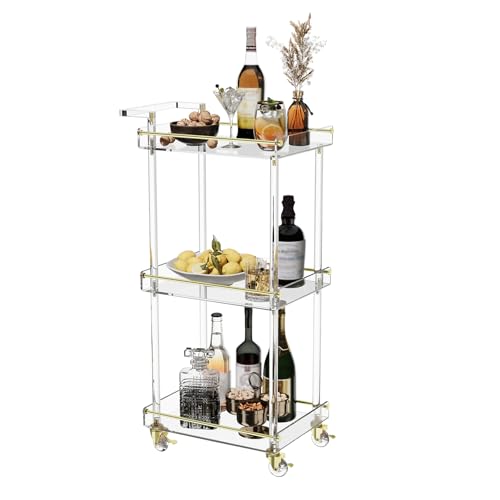 Eglaf Acrylic Bar Cart Rolling Serving Cart with Gold Edge Handle