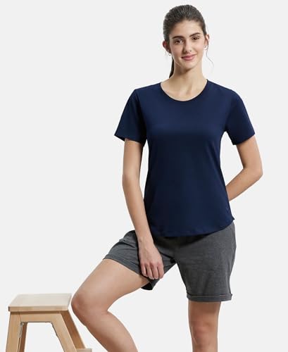 Image of Jockey AW88 Women Super Combed Cotton Rich Relaxed Fit Solid Curved Hem Styled Half Sleeve T-Shirt