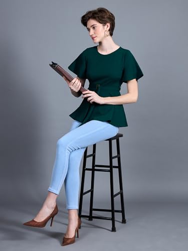 Image of Miss Chase Women's Round Neck Half Sleeves Cotton Lace and Pearl Detailing