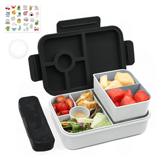 Bugucat Fiambrera infantil con compartimentos, 1300 ml, 3 unidades, a prueba de fugas, con 4 compartimentos, con compartimentos para adultos, caja de desayuno, fiambrera para niños y niñas, color