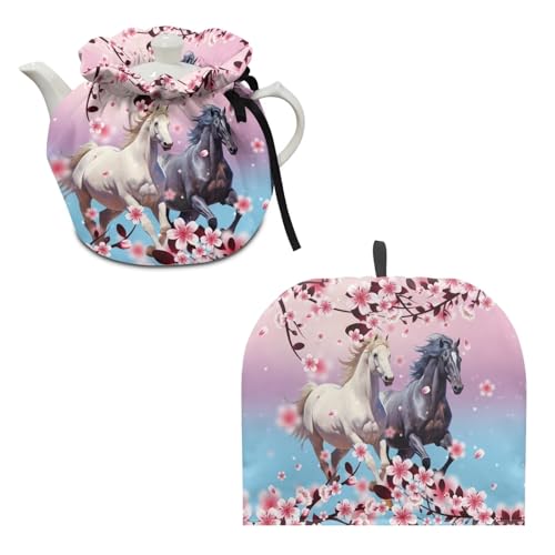 ZOUTAIRONG Sakura Horse for Teapot Portable Kettle Cover Tea Kettle Quilt Tea Cosy Kettle Tea Pot Cover Dust Proof Insulated Keep Warm Black Tea Cup Warmer Cozy Pink