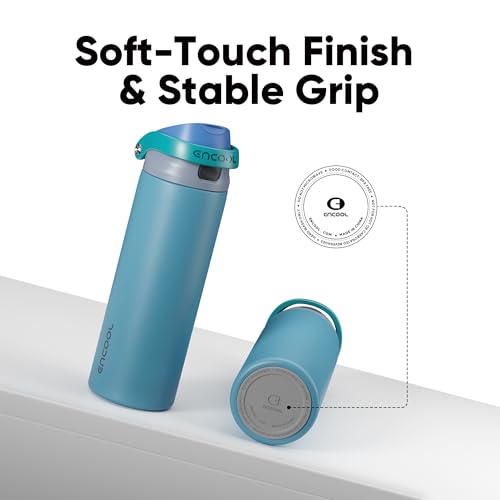 ENCOOL Leakproof Insulated Water Bottle with Straw Dual-Sip Water Bottle Bag-Safe Design for Work, Commute & Gym – Keeps Drinks Cold All Day, 24 oz, Teal Blue