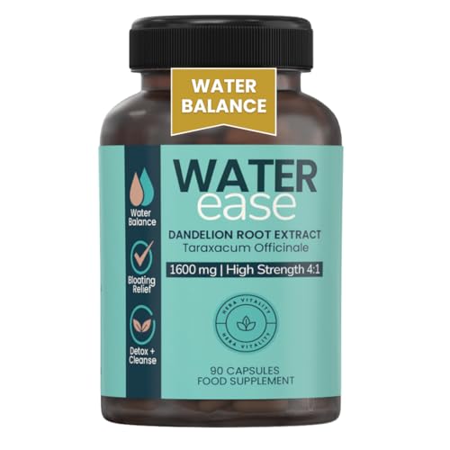 WaterEase - Water Retention Tablets, Balance, Cleanse, Detox & Debloat, Herbal Natural Supplement - Dandelion Root 1600 mg, 90 Capsules HERA VITALITY