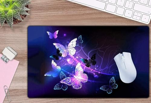 Image of KRESHU Glowing Night Butterflies Gaming Mouse Pad | Large Extended Waterproof Mouse mat Stitched Edge Mouse Pad for Gamers Non-Slip Base Rubber Mousepad for Work Game Office Home (35 * 60CM,1-Pcs)