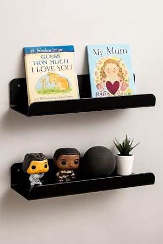 Image of 2-Pack Clear Acrylic Floating Wall Shelves (10 inch) Invisible Minimalist Display Shelves for Bedroom, Bathroom, Kitchen & Office Wall-Mounted Organizer for Books, Decor (Black, 10 In, 2)