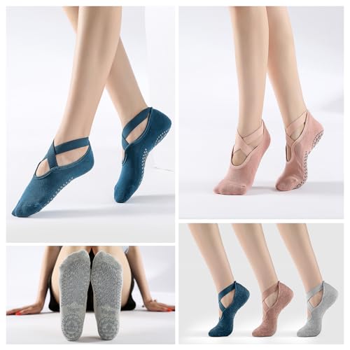 3 Pairs Yoga Socks for Women Non-Slip Grips, Pilates, Barre, Pregnancy, Dance, Hospital Socks.2