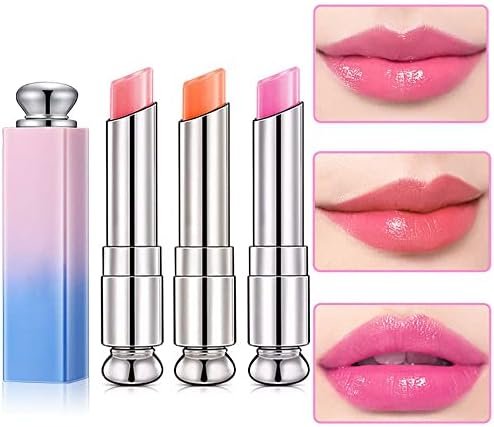 BINGBRUSH 3 Pcs Color Changing Change Lipstick Lip Balm,Korean Magic Lipstick Color Change Changing Lip Tint Tinted Stain Gloss Balm Long Lasting Waterproof Moisturizer Glossly Lipstick Set for Women