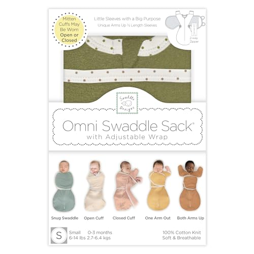 SwaddleDesigns Omni Swaddle Sack for Newborn, Transitional Swaddle Sack with Wrap & Arms Up Sleeves & Mitten Cuffs, Easy Transition Swaddle Sleep Sack, Heathered Green Turtle, Small, 0-3 Months - Thumbnail 6