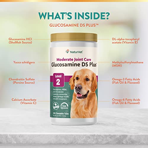 Naturvet Glucosamine Ds Plus Level 2 Moderate Care Joint Support Supplement For Dogs And Cats, Chewable Tablets Time Release, Made In The Usa, 240 Count #TOP2