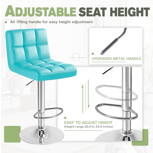 Image of Furmax Bar Stools Modern Pu Leather Swivel Adjustable Hydraulic Bar Stool Square Counter Height Stool Set of 2 (Blue)