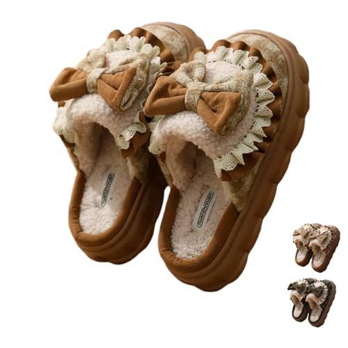 Cute Butterfly Knot Fuzzy Plush Winter House Slippers with Cozy Memory Foam Indoor Outdoor for Women