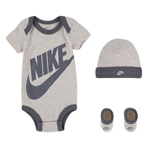 Image of Nike Baby`s Bodysuit, Hat and Booties 3 Piece Set (Ivory(LN0073-W67)/Grey, 0-6 Months)