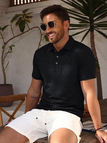 Image of TAGDO Men's Cotton Premium Casual Jacquard Fabric Polo T Shirt for Man | Collar | Half Sleeve | Comfortable Fit with Modern Style | Trendy Look (2067)
