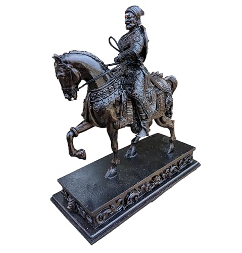 Image of Chhatrapati Shivaji Maharaj Ashwarudh Murti Statue 7 inch for Home and Car Dashboard (on Horse) (Copper)