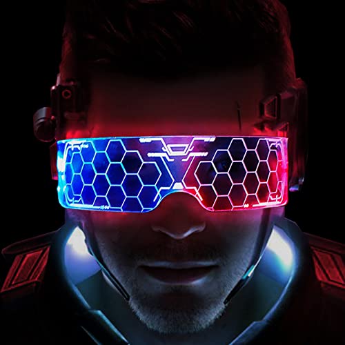 ZUMLLOMA Cyberpunk LED brýle, svítící brýle LED, party brýle svítící, party brýle LED, svítící brýle, party, LED sluneční brýle na party, DJ, festivaly COSPLAY, karneval