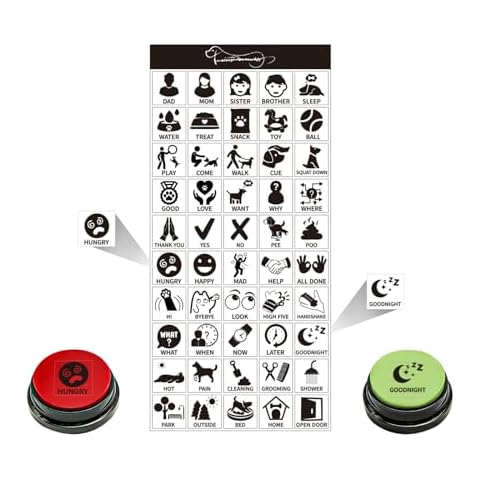 BOSKEY Pet Training Button Stickers, Creative DIY, Dog Emotional Expression Stickers, Let Your pet say What it Wants to do, Dog Stickers with 25 Actions (Buttons not Included) (50) Cover