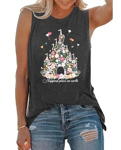 AMWIPE Magic Castle Tank Top for Women Magic Kingdom Graphic Shirt Tops Summer Vacation Vest Gray