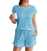 Two Piece Sets For Women Ekouaer Pajama Set For Women 2 Piece Lounge Set Short Sleeve Tops And Shorts Soft Sleepwear Pjs Sets For Women