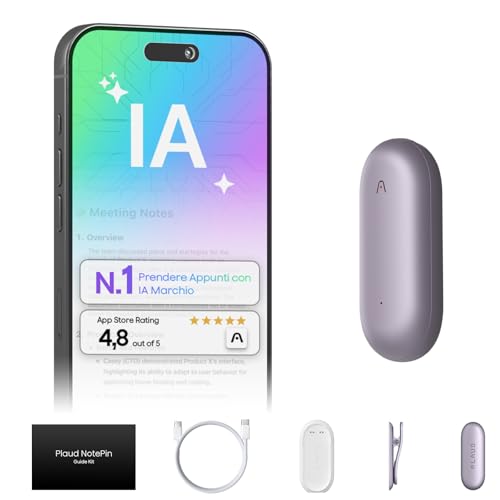 Plaud NotePin Registratore vocale IA, Controllo tramite app, Dispositivo per appunti IA, Trascrizione e riepilogo IA, Supporto per 112 Lingue, Memoria 64 GB, Registratore audio per riunioni, Viola