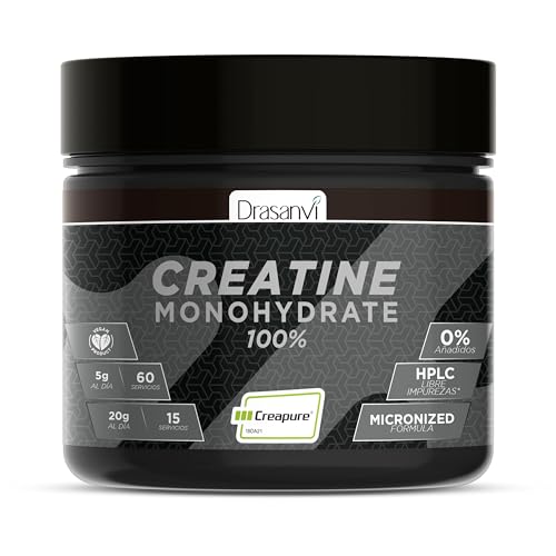 CREATINA CREAPURE DRASANVI| Suplemento Deportivo para Aumentar la Masa muscular, Mejorar Rendimiento y obtener una Rápida Recuperación Muscular | Creatina Monohidratada Creapure 300g