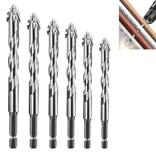 Fokroin Broca para pared de ladrillo,Broca de carburo de alta resistencia,Juego de brocas excéntricas de cuatro ranuras, adecuadas para mampostería y hormigón.