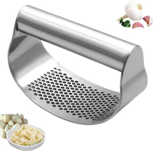 MARKQ Stainless Steel Garlic Press Ergonomic Manual Crusher and Smasher for Home Kitchen Easy-to-Use Curved Design for Perfect Garlic Paste Durable Rust-Resistant Kitchen Tool Pack of 1