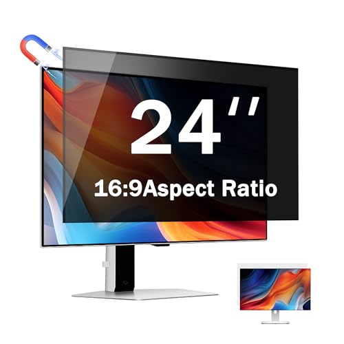 Image of 24 Inch Magnetic Computer Privacy Screen for 16:9 Widescreen Monitor, Removable Privacy Screen Anti Glare Blue Light Privacy Screen Monitor 24 inch, Anti-Scratch