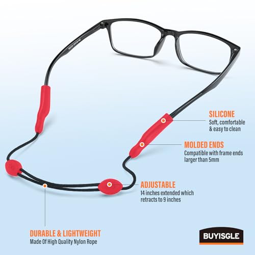 Image of Buyisgle Eye Glasses Holder Strap - Adjustable Sunglasses Straps Cords for Men Women - Eyeglass Holders Around Neck - Eyewear String Lanyard Retainer -4PCS(14in Red