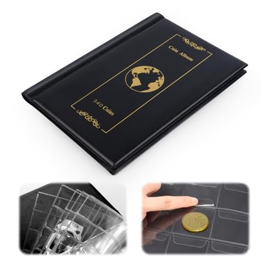 VFANDV Álbum de Monedas, 340 Bolsillos Álbum de Colección de Monedas 4.5 x 4.5cm/3.5 x 3.5cm, Estuche de Colección de Monedas de Cuero para Papel, Dinero, Billetes