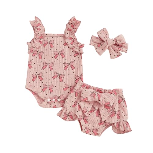 Image of Kaipiclos Cherry Baby Outfit Newborn Infant Girl Clothes Rib Knit Romper & Shorts Waffled Baby Clothes for Girls 0 3 6 12 18M