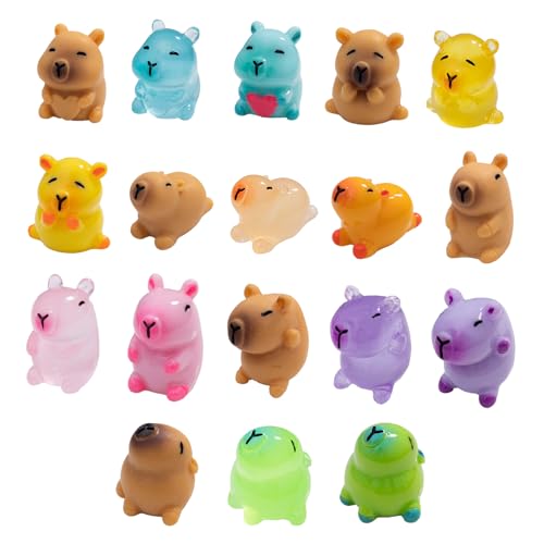 jrootouh Mini Resin Cat Tiny Animal Miniature Figures Glow in The Dark for DIY Garden Dollhouse Animals Accessories Micro Landscape Aquarium Party Decor (18P-Capybara)
