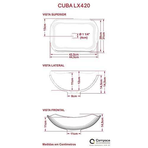 Cuba de Apoio L42 Abaulada 44,5X31cm Branca