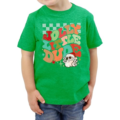 Jolly Little Dude Groovy Fun Christmas Holiday Shirt for Baby and Toddler Youth Boys Kelly Green Shirt 2T