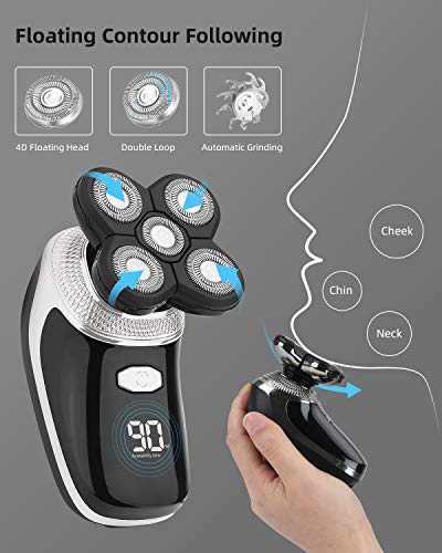 Electric Razors for Men Head Shavers for Bald Men Waterproof 5 in 1 Nose Hair Beard Trimmer Clippers Facial Cleansing Brush Grooming Kit Wet Dry LED Display Charging Rechargeable