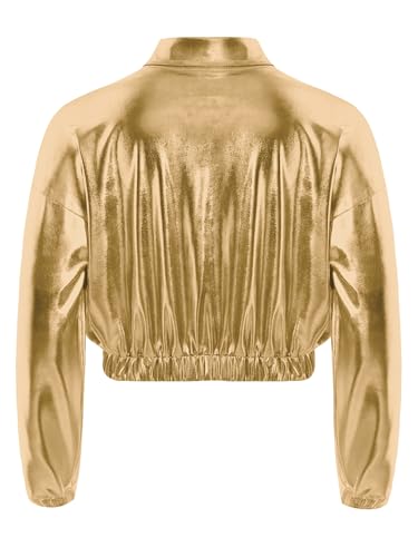 Aislor Kids Girls Boys Shiny Metallic 70s Disco Party Jacket Zip-up Long Sleeve Jazz Hip Hop Street Dance Coat Outwear4
