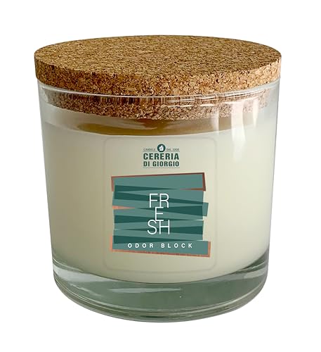 Candela cera Vegetale e Vegana in bicchiere con coperchio in sughero Odor Block 210 g- Fresh- Cereria di Giorgio