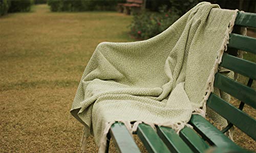 Cotton Throw Blanket Green Beige Chevron Patterned | Sofa Bed Couch Blankets With Fringe | Sage Chartreuse | Warm Lightweight | Decorative Living Room Home Decor | Farmhouse Picnic Beach Camping #TOP8