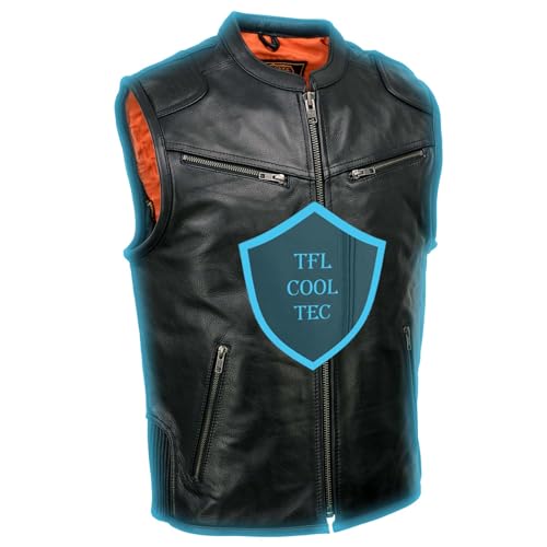 Milwaukee Leather MLM3502 Men's Black Premium Leather Motorcycle Rider Vest with Cool-Tec Leather Treatment Tech
