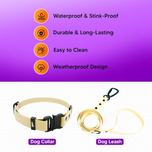 Image of Adil's Biothane Waterproof Dog Collar, Dog Leash & Collar Leash Combo | Heavy Duty TPU Coated Webbing | Adjustable Quick Release Buckle | Odour Resistant (Lemon Green, M-18, Collar & Leash Combo)